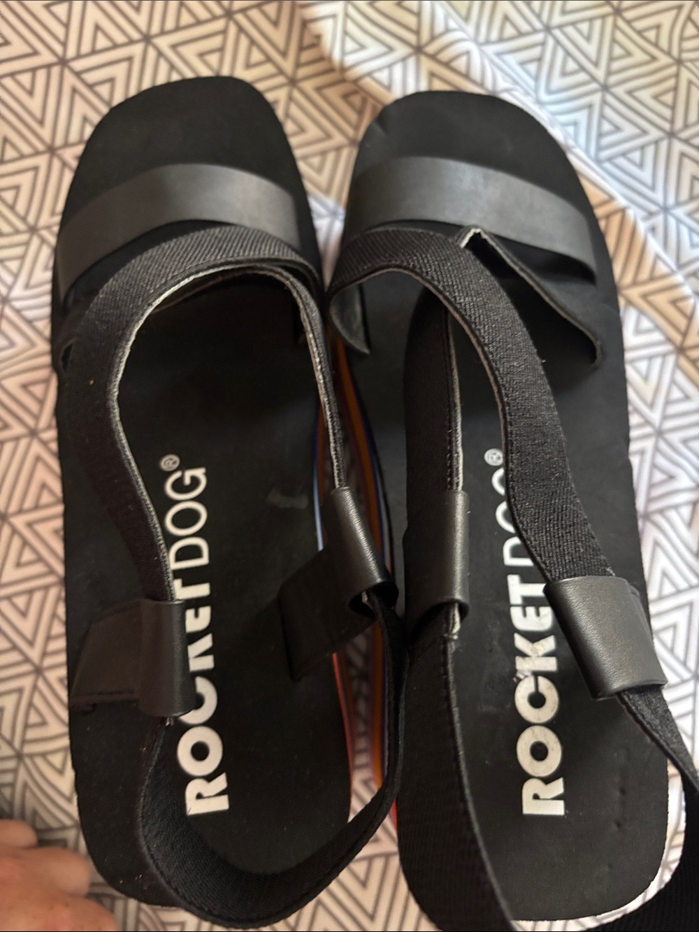 Rocket Dog Black Platform Sandals with Multicolor Rainbow Stripes - Picture 9 of 9